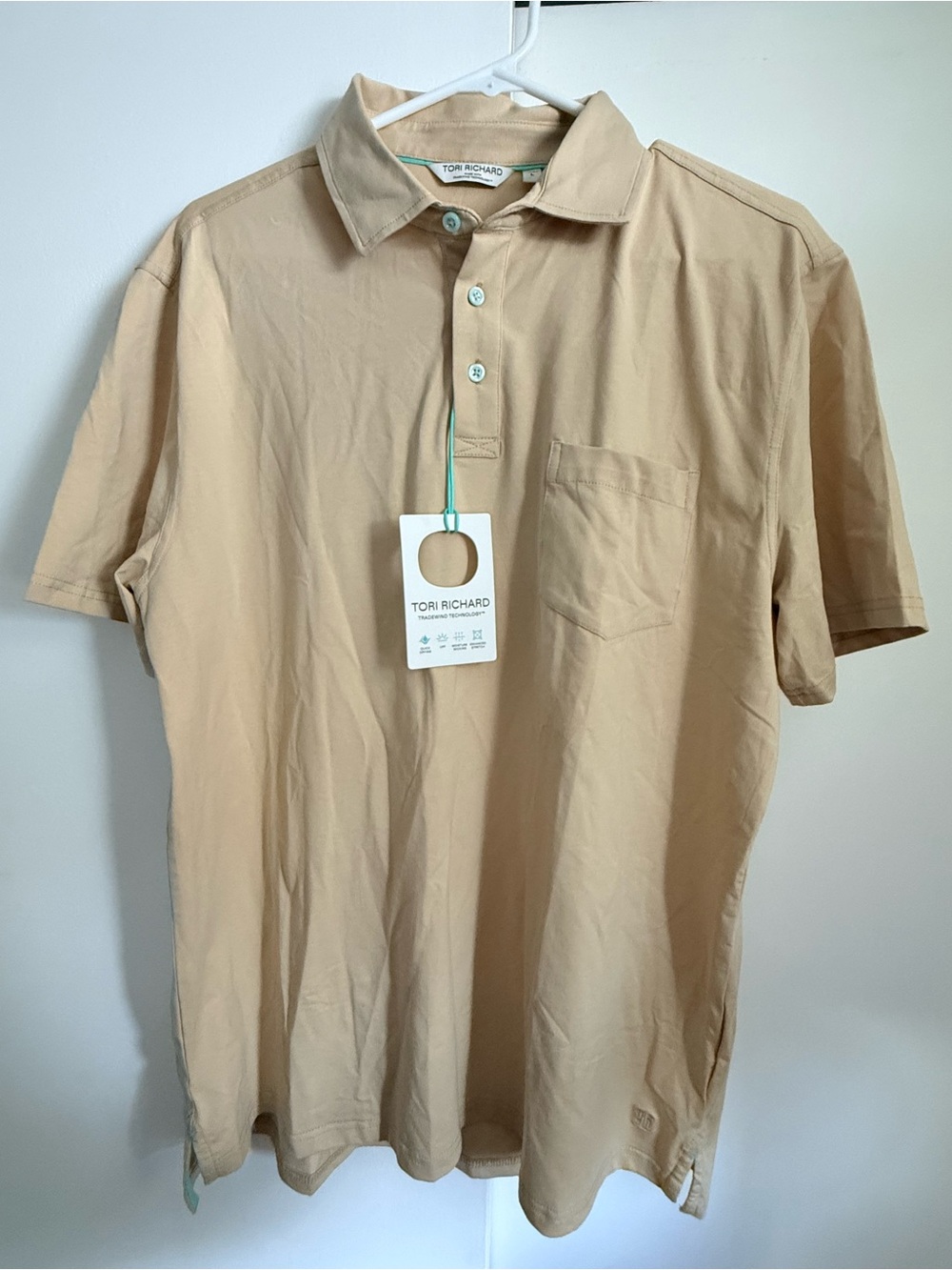 NWT Tori Richard Beige Short-Sleeve Polo with Chest Pocket
